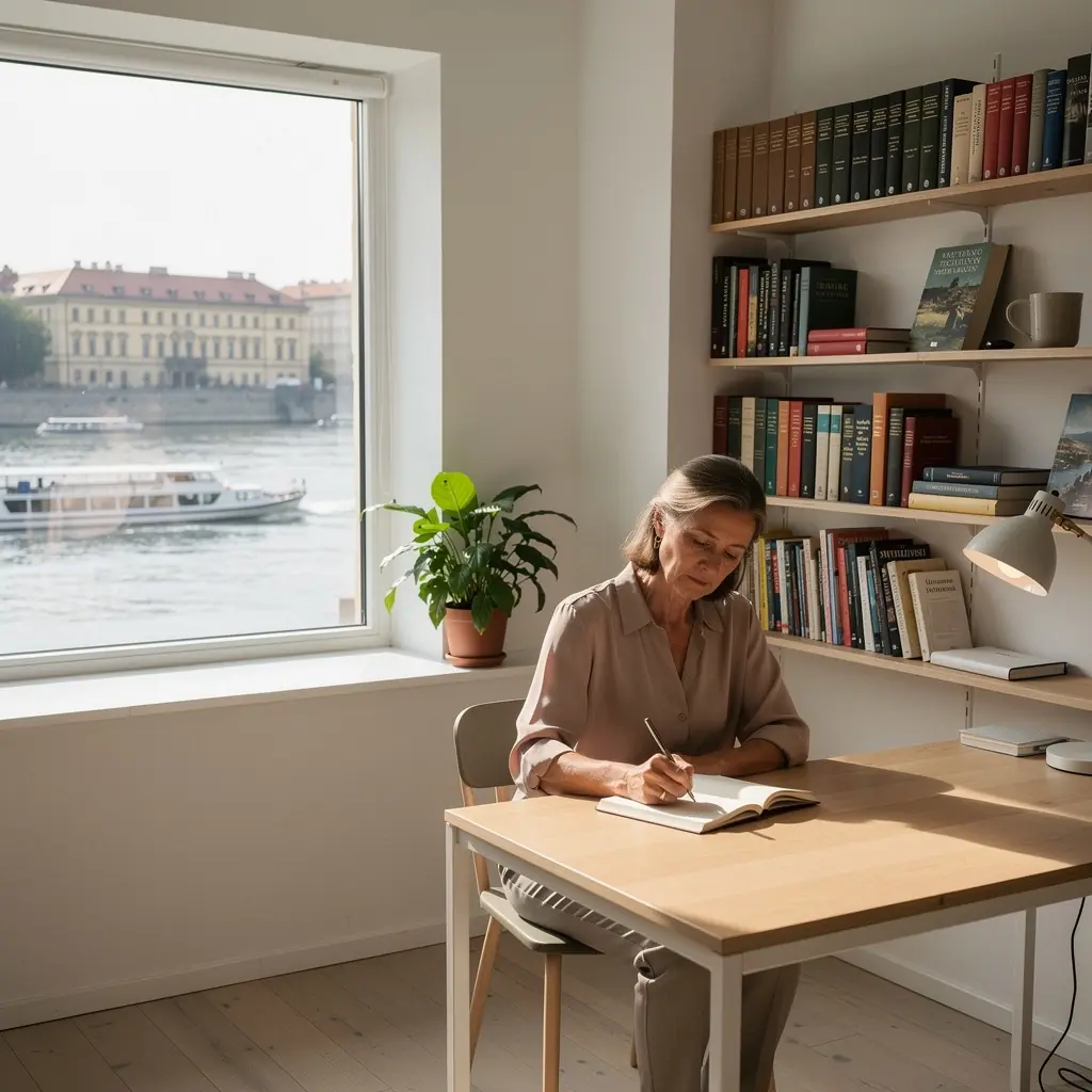 Grafika symbolizující propojení filozofie a každodenního života, s prvky přírody.