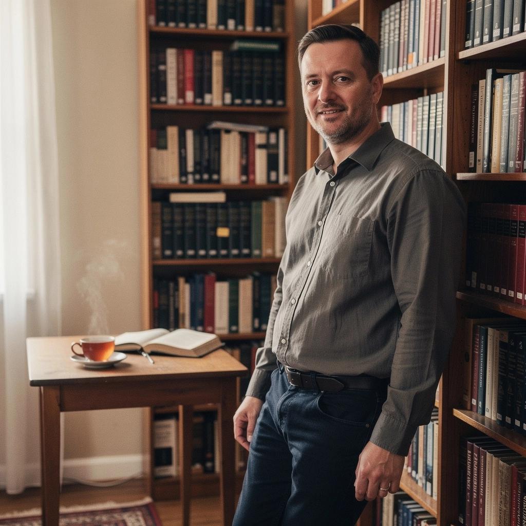 Ilustrace moderního filozofa diskutujícího s mladými studenty.